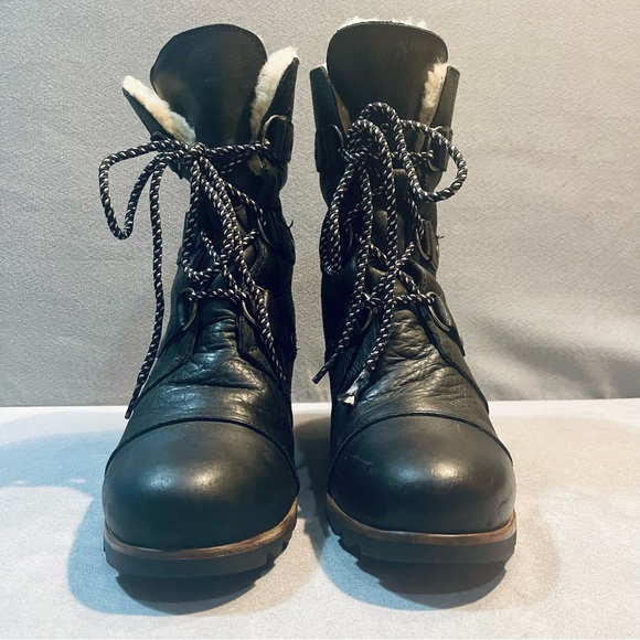 Sorel Joan of Arctic Wedge Mid Shearling Boot Black Ancient Fossil Size 10 - Picture 2 of 14